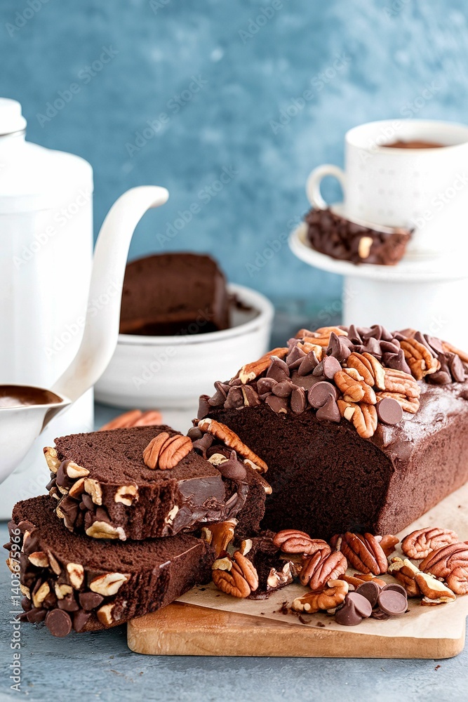 Chocolate loaf cake with pecan nuts and chocolate chips Chocolate loaf cake with pecan nuts and chocolate chips