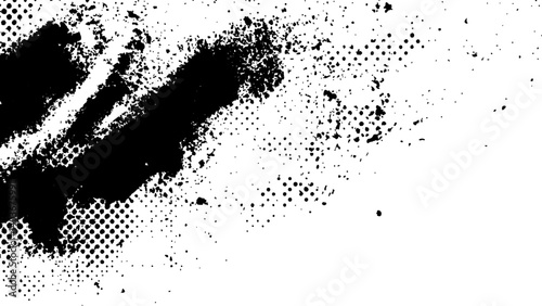 Vector new style halftone dots modern grunge texture black grunge brush stroke white background. Black Ink splatter brush stroke on white halftone dots abstract background
