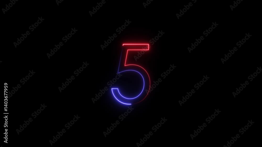 Neon red counting number animation. top 10 countdown number, neon light numbers from animation on black background