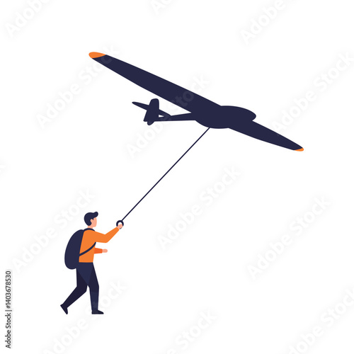 Person flying a glider with a minimal design style in vector art