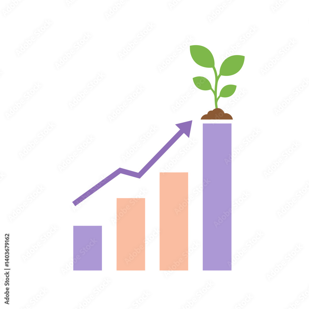 Business Growth with Rising Bar Chart and Plant Business Growth with Rising Bar Chart and Plant