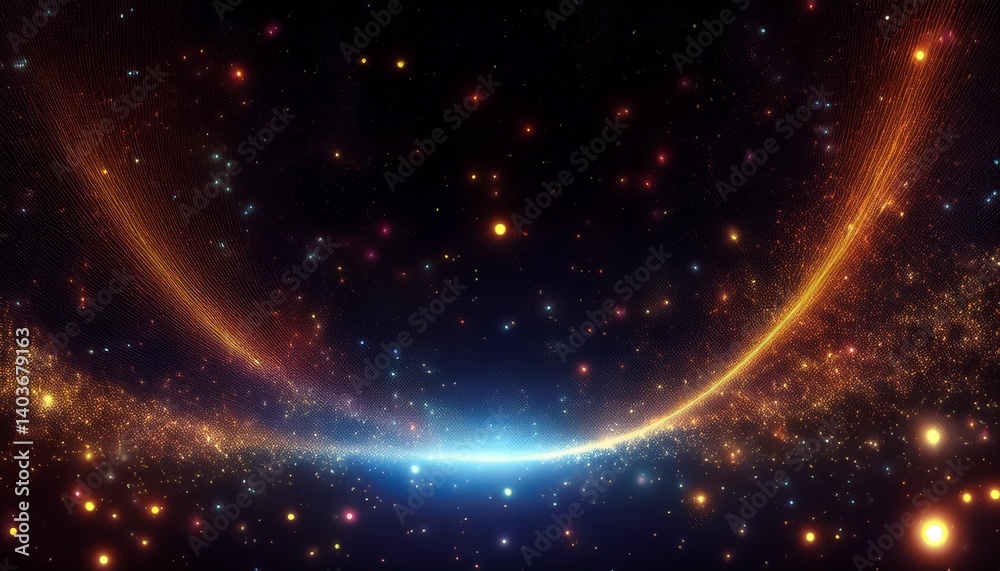 Obraz premium abstract motion of glowing particles in cosmic space suitable for text overlay and creative backgrounds