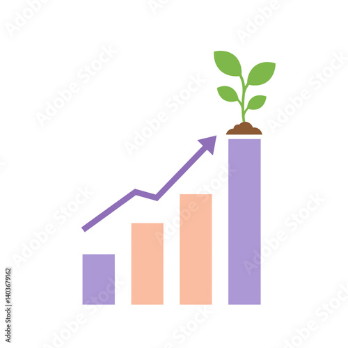 Business Growth with Rising Bar Chart and Plant  
