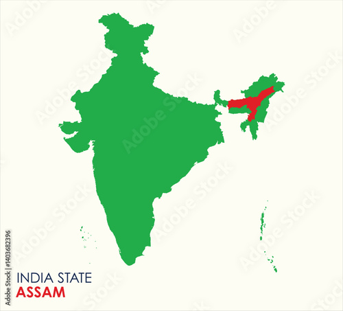 Map of Assam, Map of Assam with Indian Map, Assam state of  India Vector Illustration.
