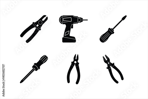 Bundle of Electrical Tools Silhouette Vector Illustration