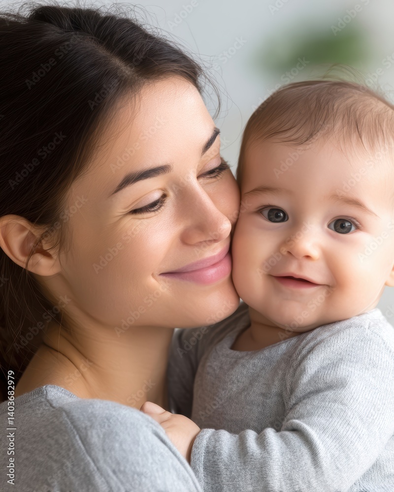Smiles shared between a stay at home mom and her joyful baby in a cozy indoor setting Smiles shared between a stay at home mom and her joyful baby in a cozy indoor setting