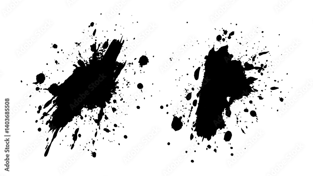 Obraz premium Abstract black paint splatter on white background. Stylish, grunge with a rough, worn look in dust and scratches on a white background. Brush strokes, stain grunge isolated on white background,