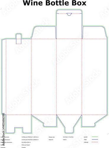 Wine Bottle Packaging Box Die Cut Template With Bleed And Trim Lines Perfect For Printing And Manufacturing Ready To Assemble