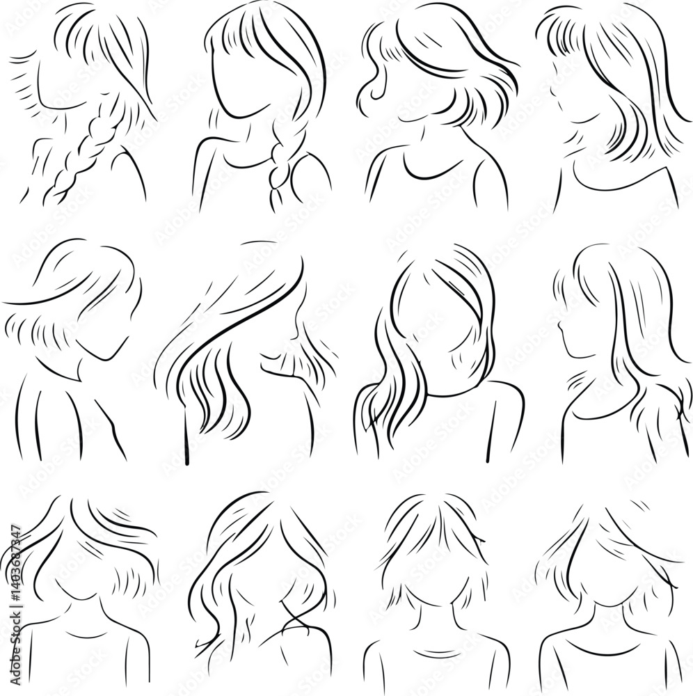 Fototapeta premium Minimal Girl Line Drawing Silhouette Set Modern Female Line Art Silhouettes