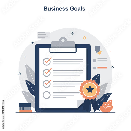 Business Goals Checklist with Success Icon and Leaves  