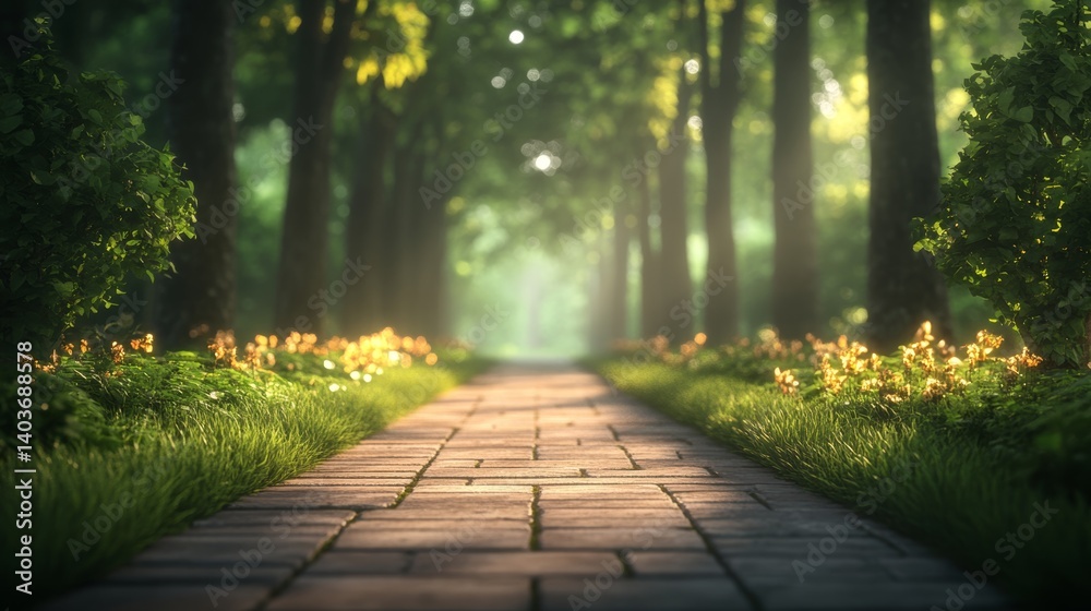 Obraz premium Sunlit Path Through Tranquil Forest