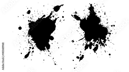 Black color splash, explosion transparent white background. Abstract black watercolor paint splash background. black splash isolated on white background.	
