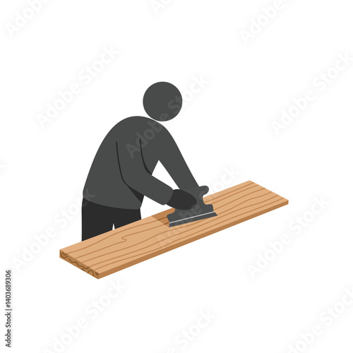 Carpenter smoothing wood surface with tool in flat vector art illustration
