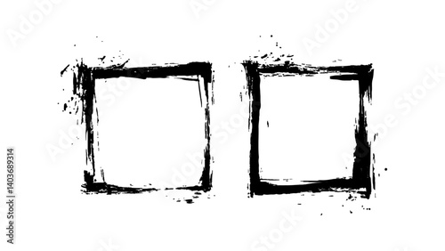 Black picture frame set, white transparent background Vactor frame set, brush paint ink stroke white transparent background.
