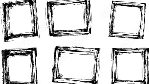 Grunge square frame white transparent background. Vactor frame set, brush paint ink stroke white transparent background. Black picture frame set, transparent background