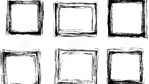 Grunge square frame white transparent background. Vactor frame set, brush paint ink stroke white transparent background. Black picture frame set, transparent background