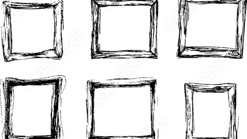 Grunge square frame white transparent background. Vactor frame set, brush paint ink stroke white transparent background. Black picture frame set, transparent background