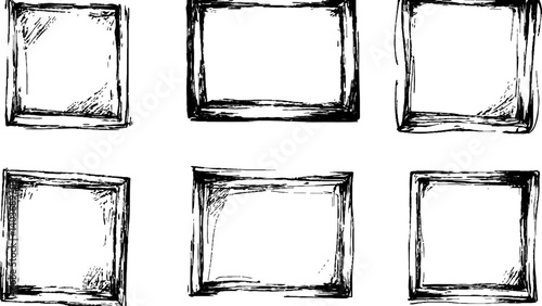 Grunge square frame white transparent background. Vactor frame set, brush paint ink stroke white transparent background. Black picture frame set, transparent background