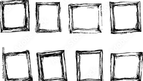 Grunge square frame white transparent background. Vactor frame set, brush paint ink stroke white transparent background. Black picture frame set, transparent background