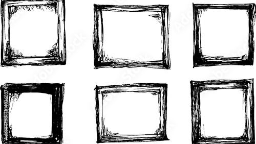 Grunge square frame white transparent background. Vactor frame set, brush paint ink stroke white transparent background. Black picture frame set, transparent background