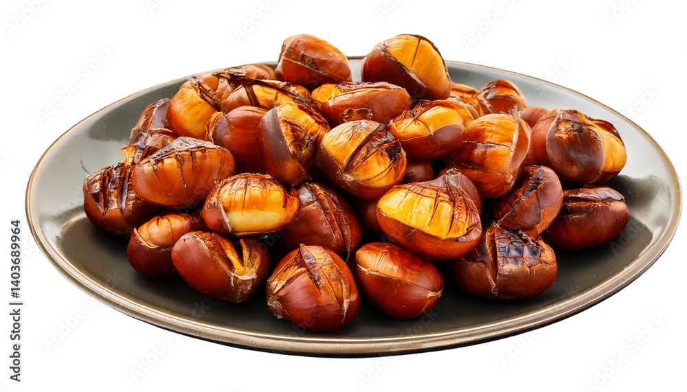 Roasted Chestnuts in a plate Isolated on Transparent Background Png Roasted Chestnuts in a plate Isolated on Transparent Background Png