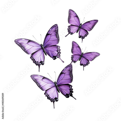 Soaring purple butterflies gracefully in flight on a clean Transparent background, Soaring purple butterflies isolated on