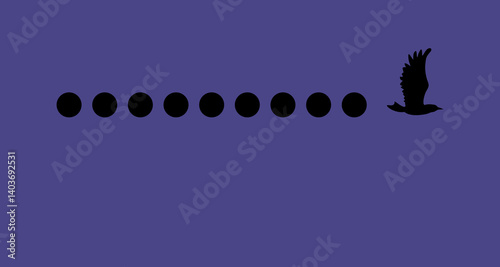 Flying crow background illustration with dots, depicting silence, stiff atmosphere, silent