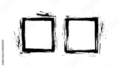 Vector grunge photo frame template collection on white transparent background. Black photo frames on a clean white background