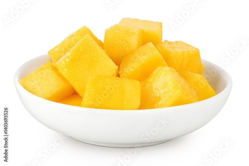 Obraz na płótnie mango diced in ceramic bowl isolated on white background with full depth of field w salonie