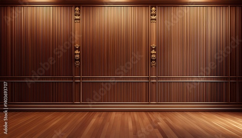 classic premium luxury wood paneling wall background or texture highly crafted wood paneling wall with a frame and column pattern extra wide format