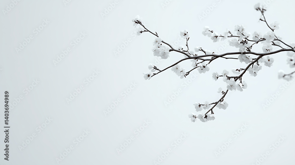 Delicate Spring Blossom Branch Against a Light Sky Delicate Spring Blossom Branch Against a Light Sky