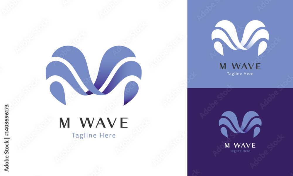 Fototapeta premium Letter M minimal logo using wave styles suitable for adaptive businesses, mental health clinic, psychology services