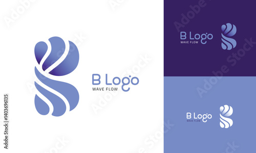 Letter B minimal logo using wave styles suitable for adaptive businesses, mental health clinic, psychology services