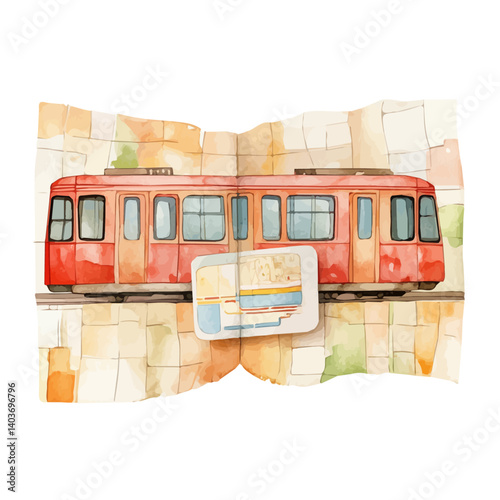 Guide Map And Metro Card, watercolor vector, isolated on a white background.