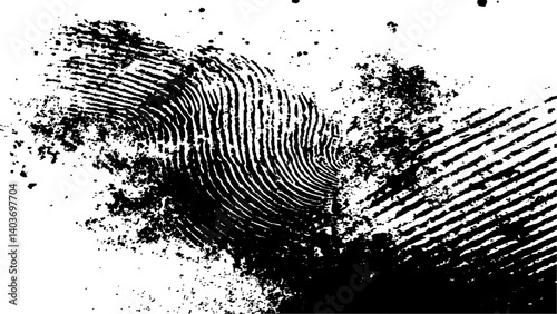 Vector black fingerprint grunge. Abstract fingerprint design with a grunge texture, Vector white and black fingerprint texture. Black fingerprint on white Transparent background.	