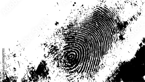 Vector black fingerprint grunge. Abstract fingerprint design with a grunge texture, Vector white and black fingerprint texture. Black fingerprint on white Transparent background.	