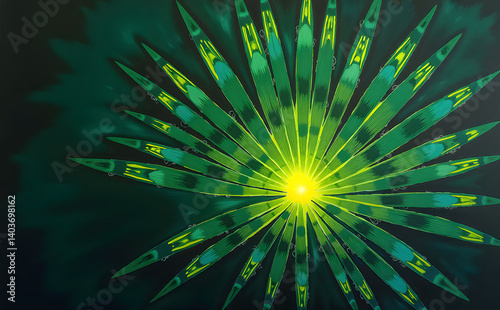 Radiant green palm leaf design with a glowing center for bold artistic background