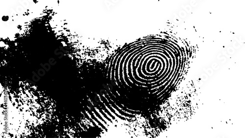 Abstract fingerprint design with a grunge texture, Vector white and black fingerprint texture. Black fingerprint on white Transparent background.	