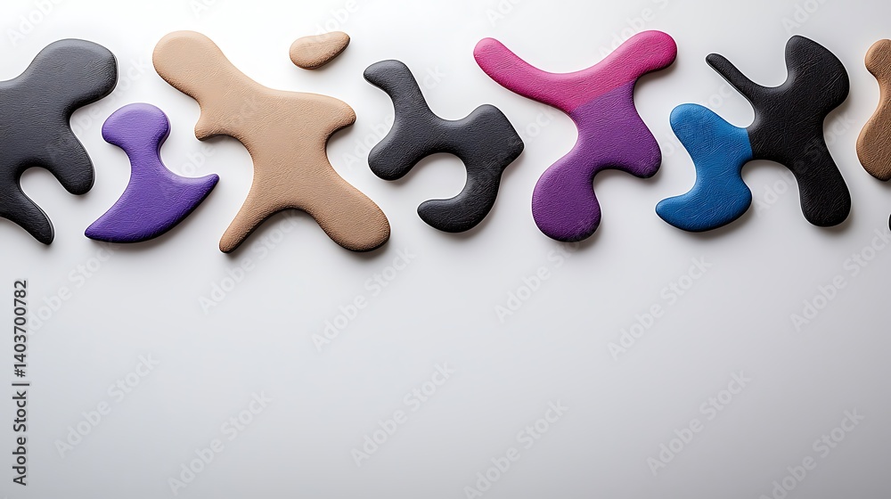 Fototapeta premium Abstract colorful shapes arranged on a white background, creating a modern artistic display