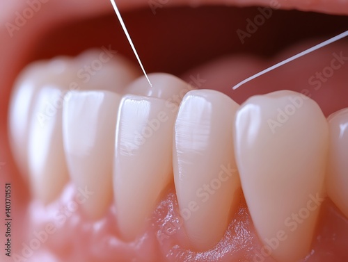 Teeth Flossing Close-Up