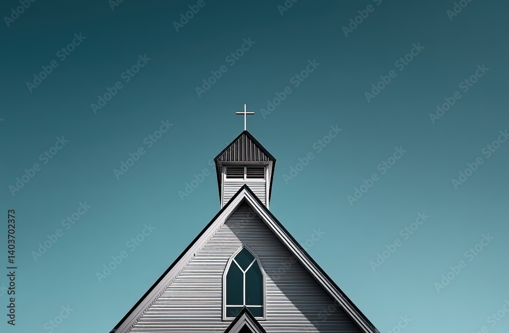 White Church Steeple Against Clear Blue Sky. AI generated image