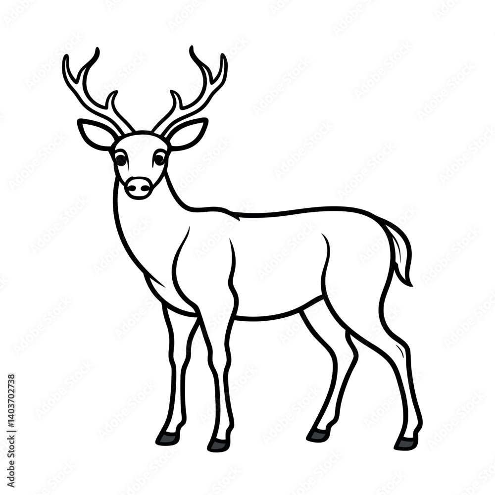 Elegant Black and White Line Drawing of a Deer Elegant Black and White Line Drawing of a Deer