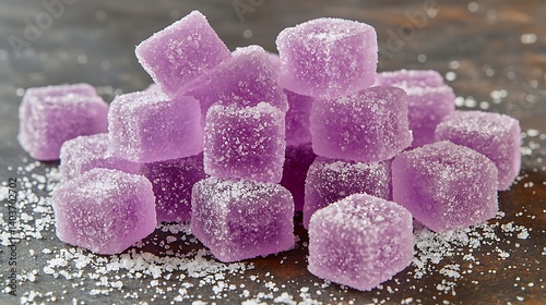 Purple Sugar Coated Jellies Cubes Dessert Food Candy Sweet Treat photo