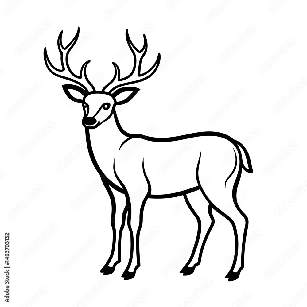 Elegant Black and White Line Drawing of a Deer Elegant Black and White Line Drawing of a Deer