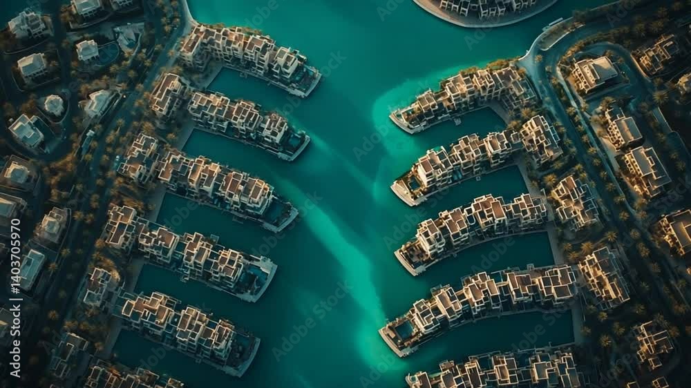 Aerial View of Luxurious Waterfront Property in Dubai