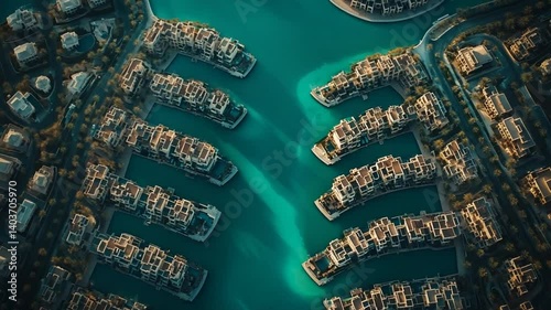 Aerial View of Luxurious Waterfront Property in Dubai