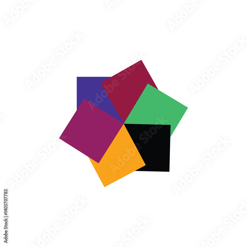 Colorful overlapping square shapes forming abstract star pattern on white background for design use