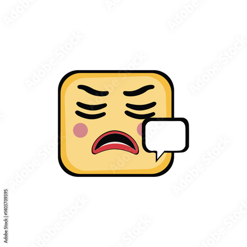 Sad square emoji icon expressing frustration or disappointment with speech bubble on white background