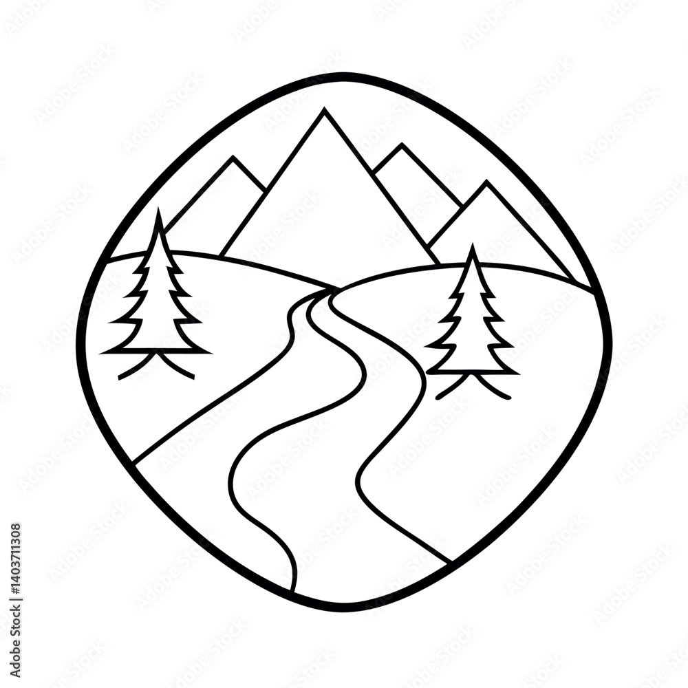 Black and white mountain landscape graphic design Black and white mountain landscape graphic design
