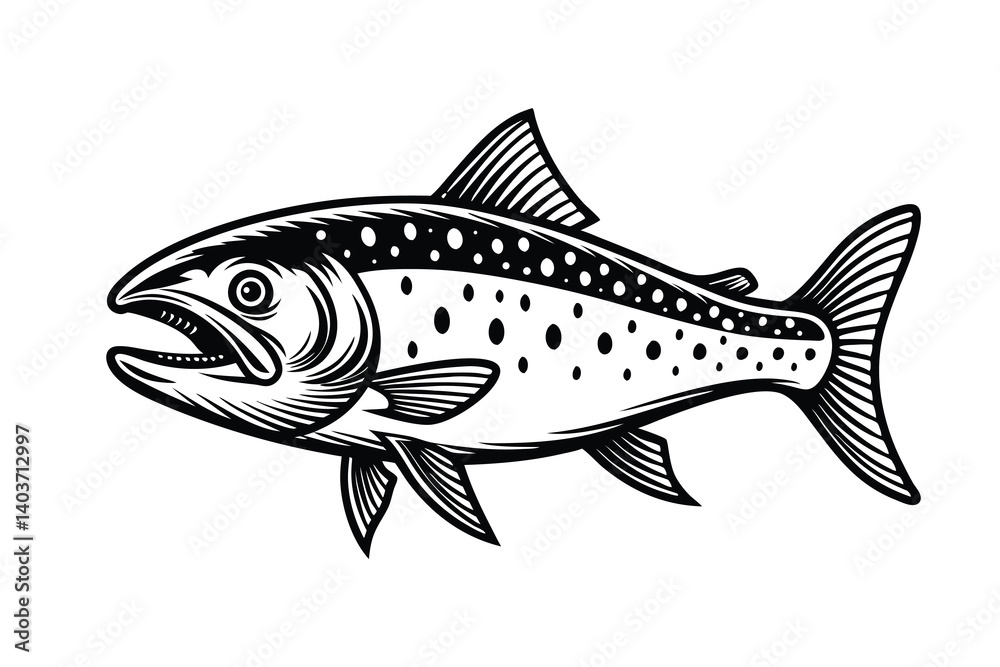 Fototapeta premium Arctic char fish vector silhouette